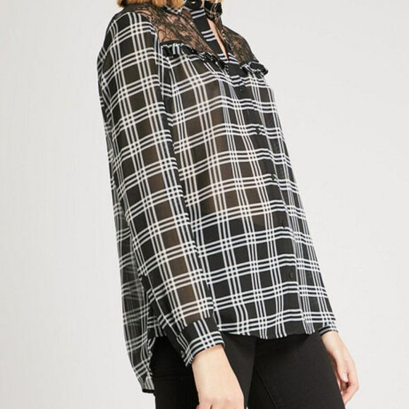 The Kooples Damier Lace Plaid Blouse - Picture 4 of 5